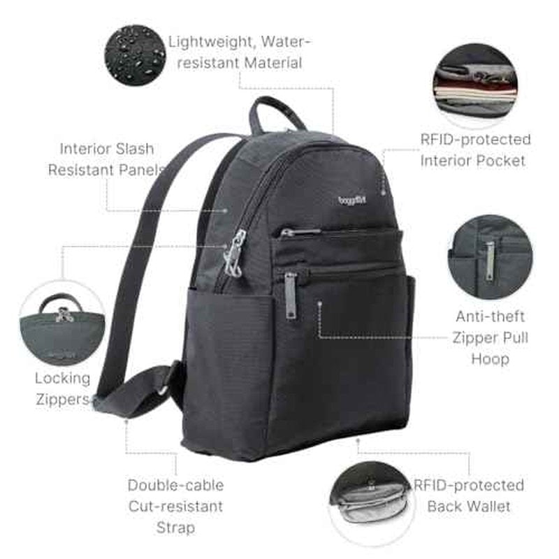 Securtex¢ç Anti-theft Vacation Travel Backpack 10x13" Slash-Resistant Nylon Daypack w/RFID, Charcoal
