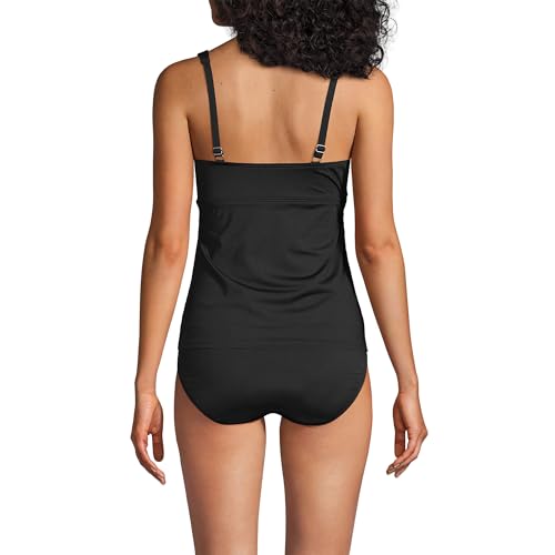 Lands' End Womens Chlorine Resistant Underwire Wrap Tankini Top Black Regular 4