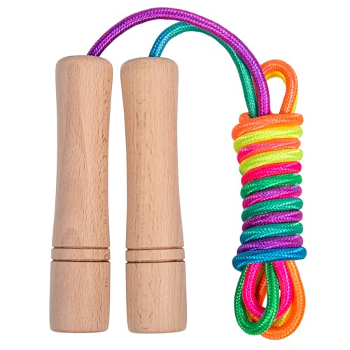 Homello Jump Rope for Kids - Wooden Handle - Adjustable Cotton Braided Fitness Skipping Rope