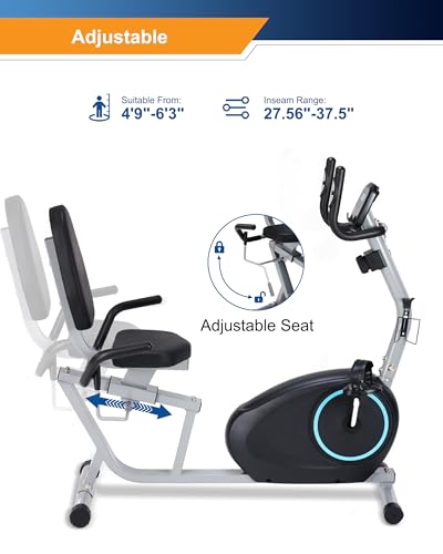 Recumbent Exercise Bike for Seniors - 400LB Weight Capacity Recumbent Bikes with Comfortable Seat, Pulse Sensor, 16-level Resistance, LCD Monitor