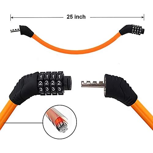 Sanwo Security Bike Lock 4 Digit Resettable Combination Cable Lock for Bicycle, 2 Feet x 1/2 Inch