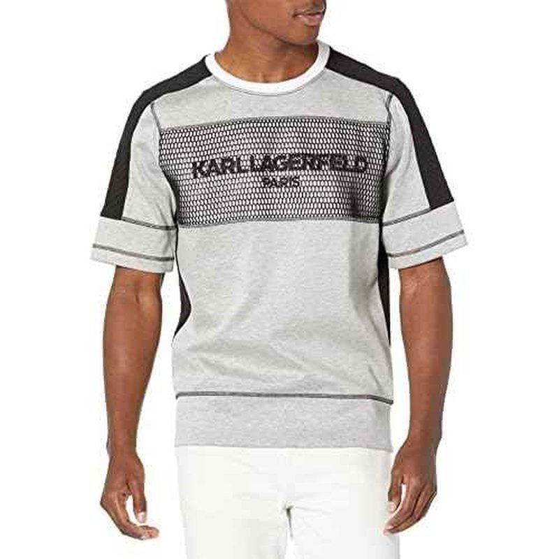 KARL LAGERFELD Men's Contrast Fabric Mesh Logo Pullover
