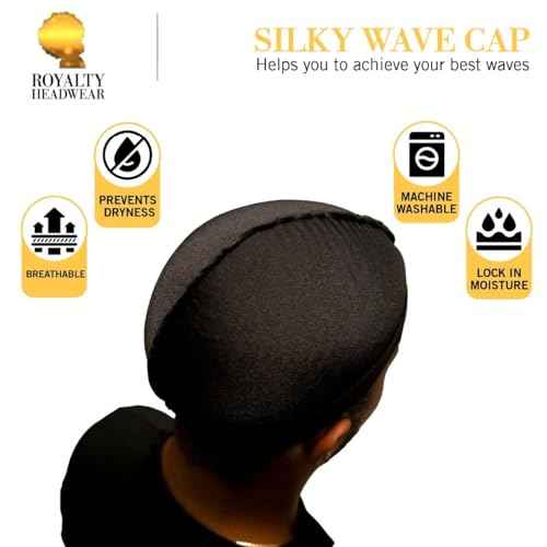 Royalty Headwear Silky Wave Cap for 360, 540 & 720 Waves, Soft Breathable Durag Skull Cap Beanie for Men