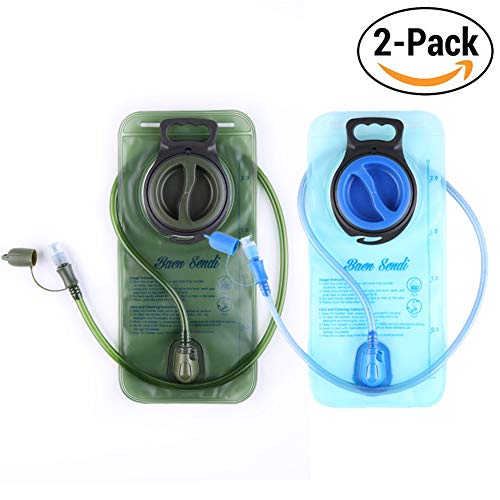 Baen Sendi Hydration Bladder 2 Liter/70 oz(2 Pack) - Water Bladder Pack of 2(1 Piece Blue+1 Piece ArmyGreen) - BPA Free Hydration Pack Replacement