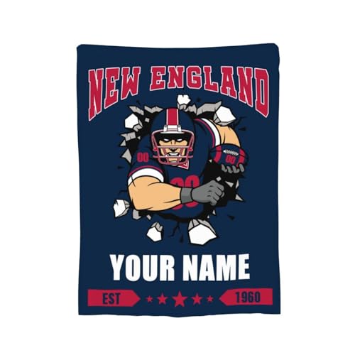 Personalized New England Blanket with Name Number Custom Football Throw Blankets Customized Flannel Blanket Fan Gifts for Men Women Boy Decor for Couch, Bed, Sofa 30"x 40",40"x50", 50"x60", 60"x80"