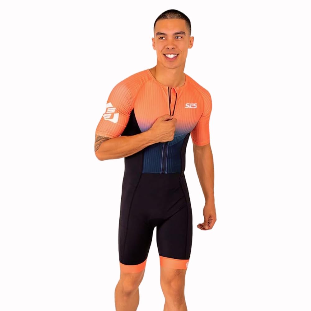 SLS3 Triathlon Suits Mens Elite Aero Tri Suit Men - Trisuit Triathlon - Full Zip, Aero Sleeves, Internal and Rear Pockets (Horizon, Large)