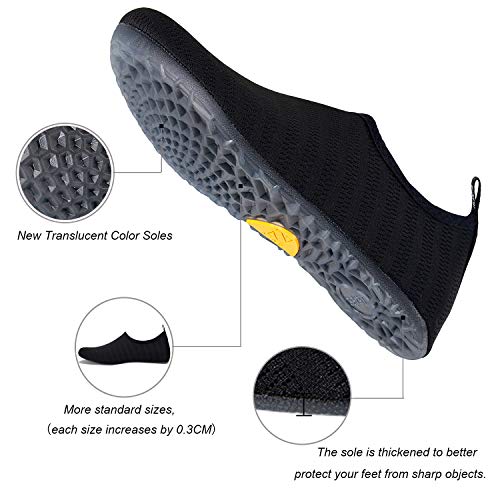 WateLves Water Shoes for Womens Mens Barefoot Quick-Dry Aqua Socks for Beach Swim Surf Yoga Exercise New Translucent Color Soles (Stripe-Black, 40/41)