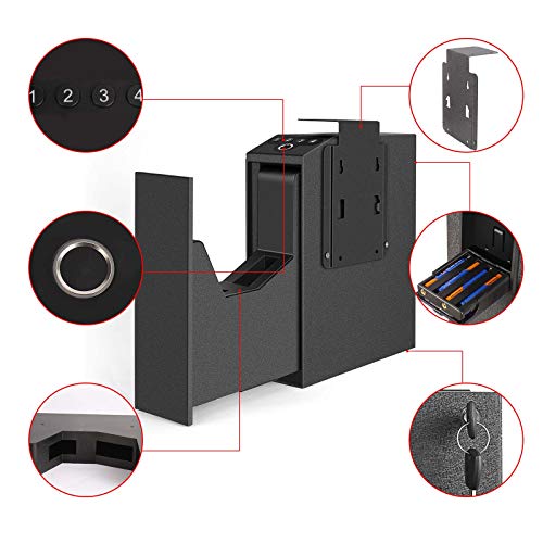 Biometric Slider Handgun Gun Safe for Nightstand, Desk, Bed Side,Truck - Auto Sliding Door Hand Gun Safe for Pistol -with Fingerprint, PIN Code, KEY Access