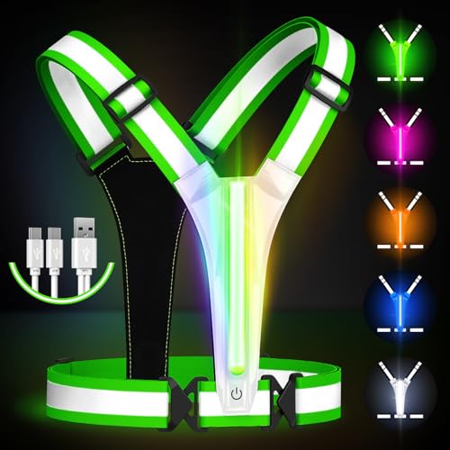 Fokia Kunbio LED Reflective Running Vest Gear,Light Up Vest Runners Night Walking USB Rechargeable,Up to 11hrs Light with Adjustable Waist/Shoulder for Women Men Kids (Colorful Lights)