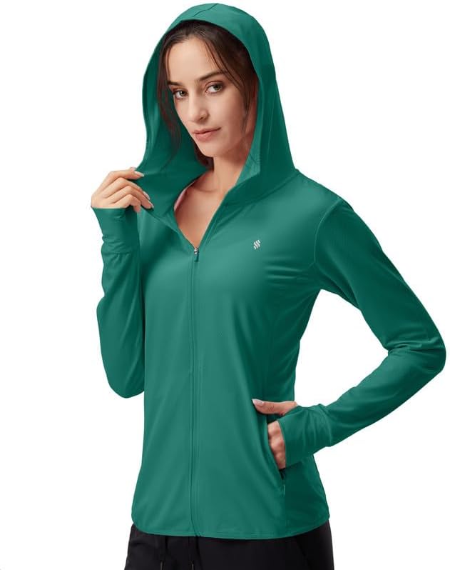 UPF 50+ Women's Sun Protection Hoodie Jacket - Lightweight Long Sleeve Hiking Shirt with Pocket