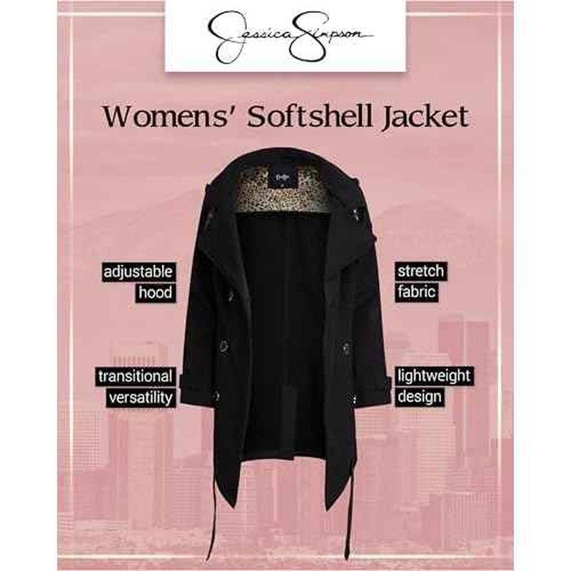 Jessica Simpson Womens Trench Coat - Lightweight Belted Softshell Jacket - Polar Fleece Lined Hooded Long Coat for Women