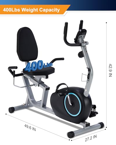 Recumbent Exercise Bike for Seniors - 400LB Weight Capacity Recumbent Bikes with Comfortable Seat, Pulse Sensor, 16-level Resistance, LCD Monitor