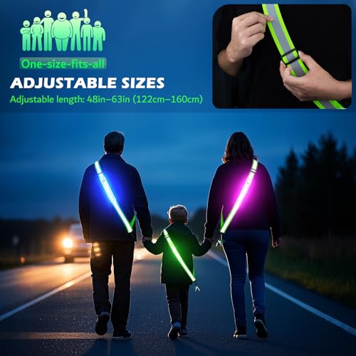 LED Belt Reflective Sash for Walking at Night, High Visibility Reflective Running Gear Night Walking Safety Gear LED Light Up Running Belt Reflective Gear for Runners Walkers Men Women