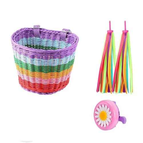 Kids Bike Basket Set,Girl Bike Basket Handwoven,Bike Baskets for Kids,Install Detachable,Fits Most Bikes,Stationary Bike, Ebike, Road Bike