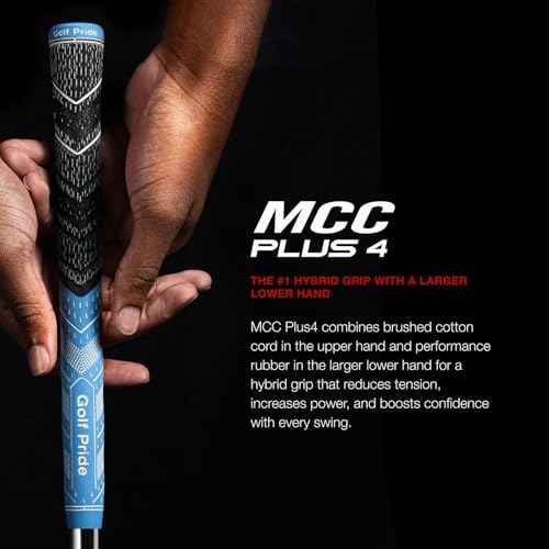 Golf Pride MCC Plus4 Golf Club Grip - All-Weather Hybrid Grip with Larger Lower Hand - Brushed Cotton Cord & Pebbled Texture - Grey/Red