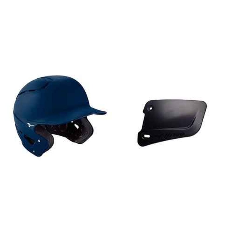 Bundle of Mizuno B6 Adult Baseball Batting Helmet, Navy, Large/X-Large + Mizuno Batters Face Protector, Navy, Right Hand Batter