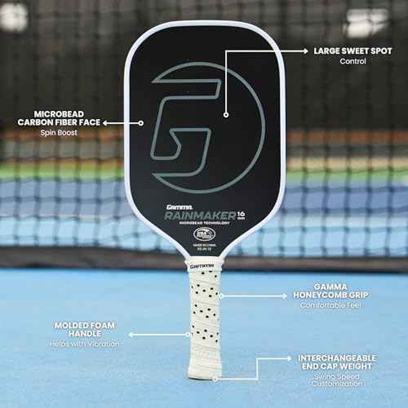GAMMA Rainmaker Pickleball Paddle ? Lightweight, Large Sweet Spot, Microbead Carbon Fiber Face for Increased Spin & Control, Customizable Swing Weight, 16mm & Available in 6 Colors