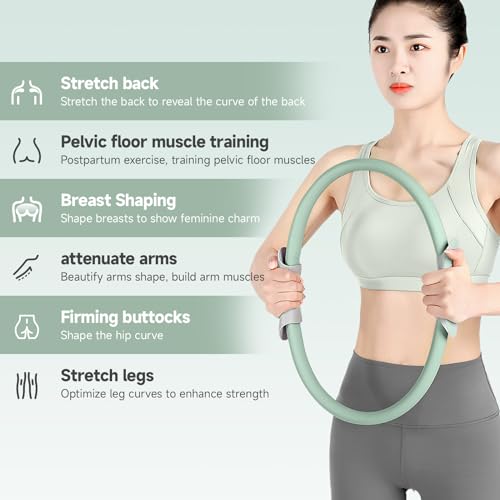 JOINFIT Pilates Ring Circle, Magic Circle Pilates Ring, 15 Inch Yoga Ring Thigh Workout, Pilates Equipment for Home Workouts Fitness Circle for Women, Inner Thigh Exercise Equipment Green