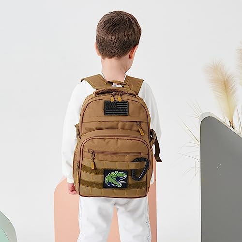 Kids Tactical Backpack Army Molle Bookbag Military Boys Backpack for School, Outdoor, Camping (Includes 2 Patches +1 Carabiner), Brown