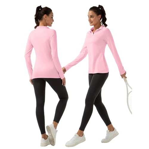 FKEEP Women's Polo Shirts Long Sleeve UPF 50+ Sun Protection Tennis Golf Workout Tops Sport Zipper V Neck