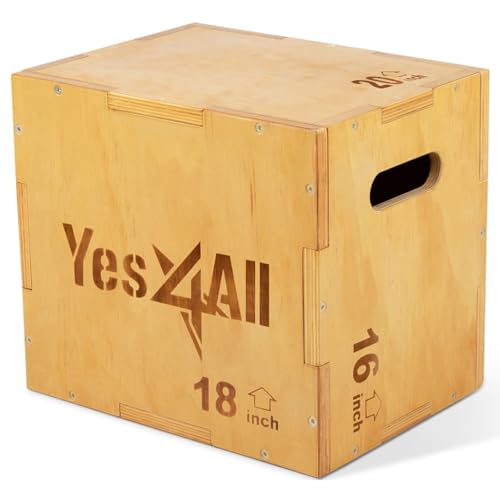 Yes4All 3 in 1 Wooden Plyo Box, Plyometric Box for Home Gym and Outdoor Workouts - 20x18x16"