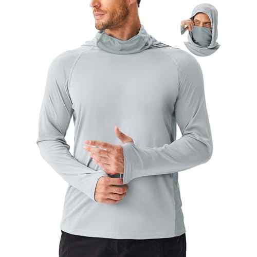 PINSPARK Men's Sun Protection Hoodie with Mask UPF 50+ UV Long Sleeve Shirt Men Rash Guard Performance Fishing Hiking Shirt