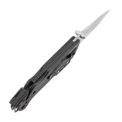 SOG Escape Tactical Folding Pocket Knife- 3.4 Inch Serrated Edge Blade Knife w/ Glass Breaker, Wire Stripper and Line Cutter Blades-Satin (FF25-CP),Black