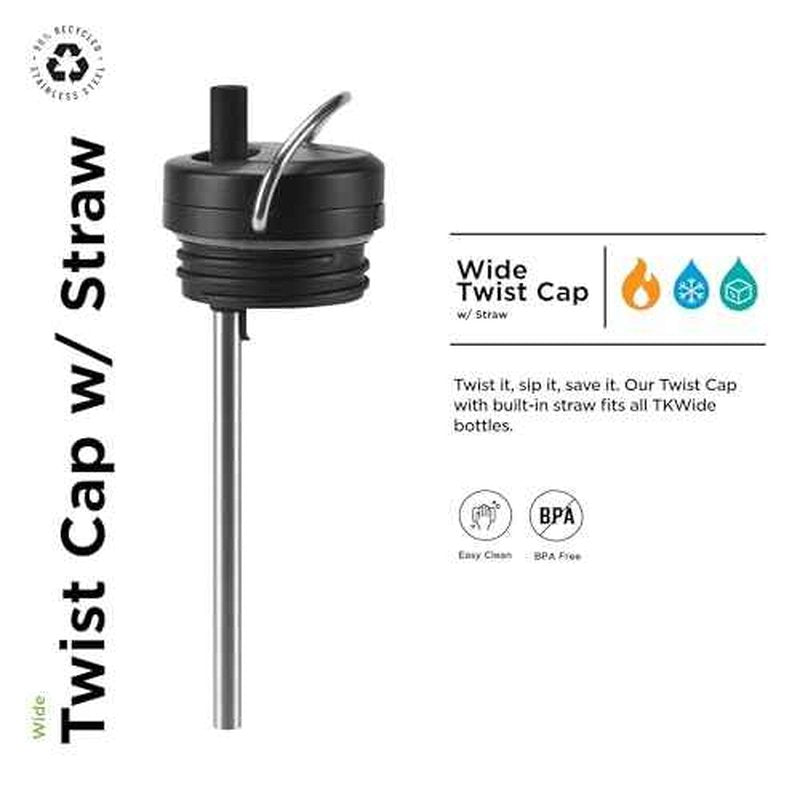 Klean Kanteen TKWide Twist Cap with Straw Kit - Reusable Straw Lid - Premium Water Bottle Accessories - Leak Proof & Dishwasher Safe - Black