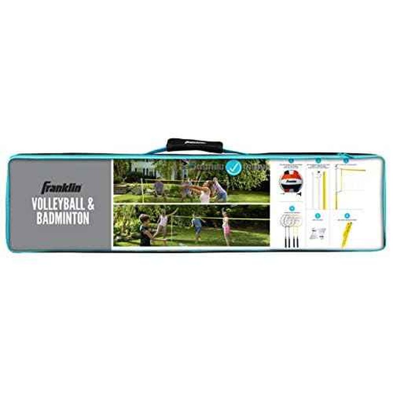 Franklin Sports Volleyball + Badminton Combo Sets - Backyard + Beach Outdoor Volleyball + Badminton Net Set - Portable Badminton + Volleyball Net with Poles - Volleyball, Rackets + Birdies Included