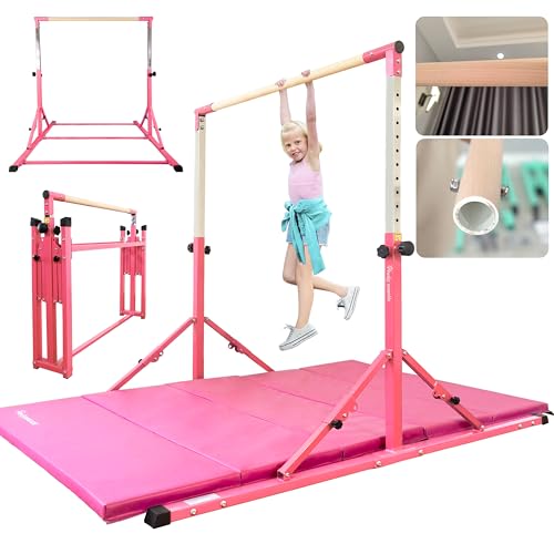 PreGymnastic Foldable Gymnastics Bar, 6FT Gymnastic Horizontal Bars, Folding Training Bar for Kids and Teenagers 3-18, Weight Limit 500 LB, Adjustable kip Bar,Children Home Gym Equipment Indoor