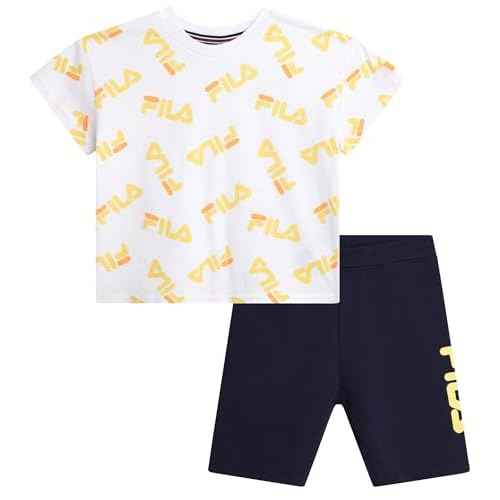Fila Girls Shorts Set - 2 Piece Soft Breathable Toddler Girl Biker Shorts and Short Sleeve Shirt for Little Girls (2T-6X)