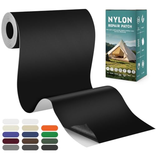 Fadoub Black Nylon Tent Repair Tape Self-Adhesive Fabric Patch Kit for Outdoor Gear