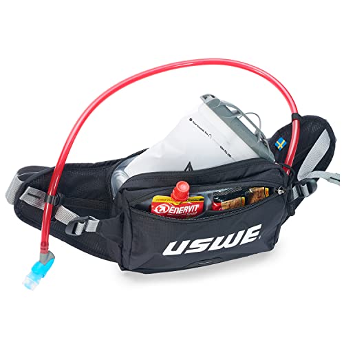 USWE Zulo Hydration Hip Pack - with Organizer and Side Pockets, Bounce Free Hip Belt (2L, Black)