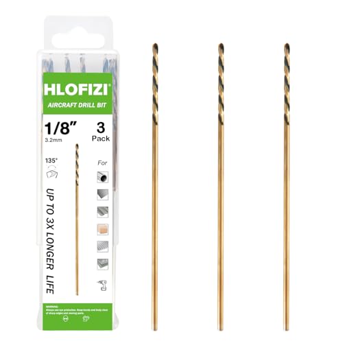 1/8 x 8 Inch Extra Long Drill Bits (3 Pack), Aircraft Drill Bit Black and Gold M2 HSS for Wood, Plastic, Thin Metal Sheet