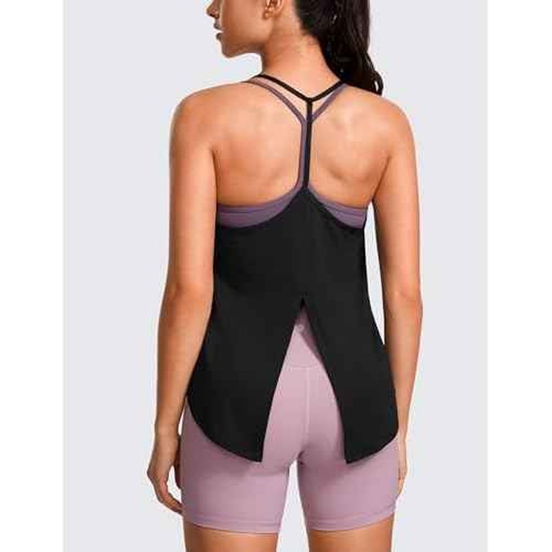 CRZ YOGA Lightweight Tie Back Workout Tank Top for Women V Neck Spaghetti Strap Yoga Sleeveless Shirts Halter Camisole