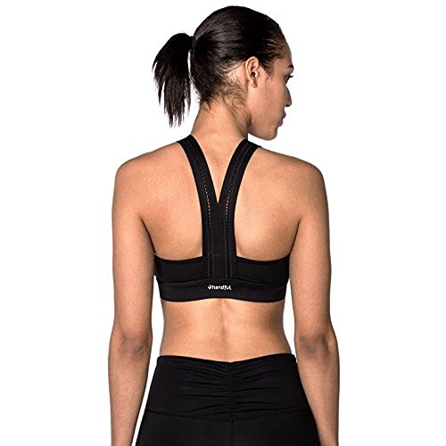 Handful Women's Y-Back Maximum Support Racerback Sports Bra with Removable Pads, Wire Free Yoga Bra, Battle Cry Pink, Medium