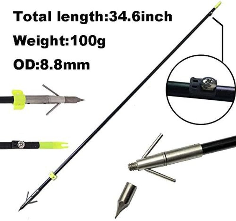 Archery Fiberglass Bowfishing Arrows - 6/12pcs with Broadheads & Safety Slides for Compound/Recurve Bow Hunting