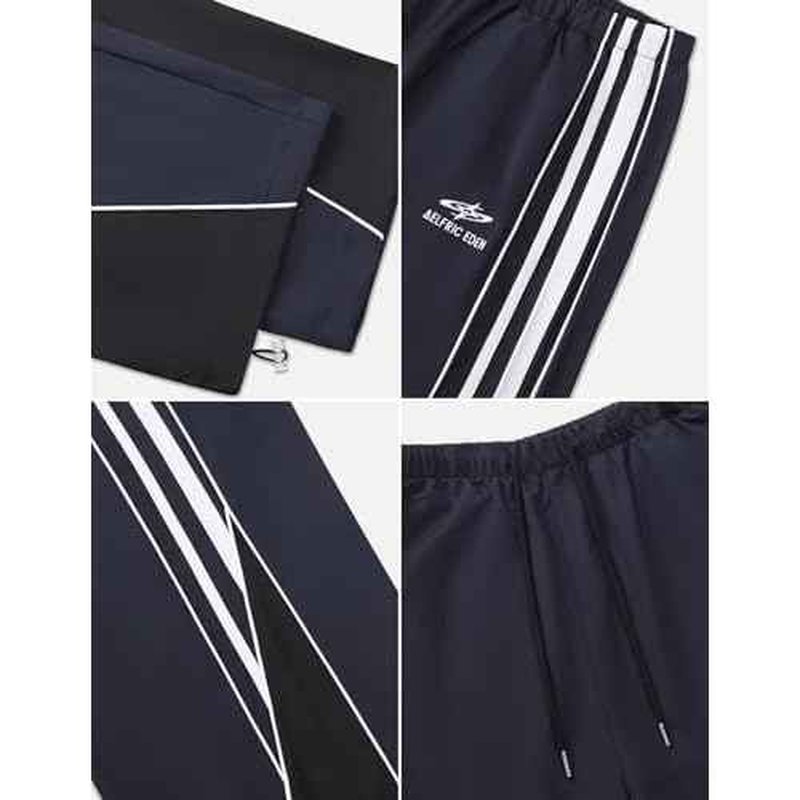 Aelfric Eden Womens Embroidery Patchwork Striped Track Pants Unisex Baggy Sweatpants Wide Leg Drawstring Y2K Pants