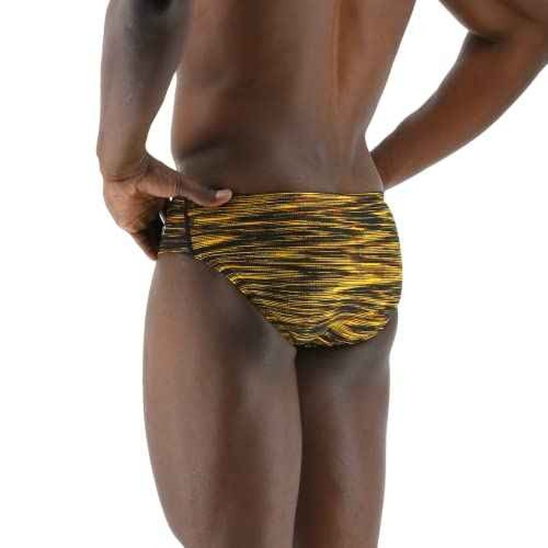 TYR Men's Standard Durafast Elite Racer Brief Swimsuit, Gold Fizzy, 38
