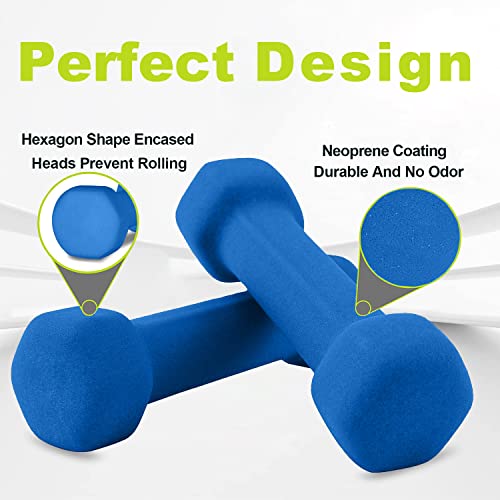 Saorzon Dumbbells Set of 2 Exercise Fitness Dumbbell for Home Gym Free Weights Hand Hex Dumb Bells Royal Blue 2LB