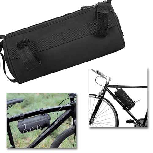 Bike Handlebar Bag Bicycle Handle Bar Bag Handy Front Bike Bags Handlebar Storage Pouch Pack with Shoulder Strap Little Mountain Road Bike Barrel Bag (Gray)