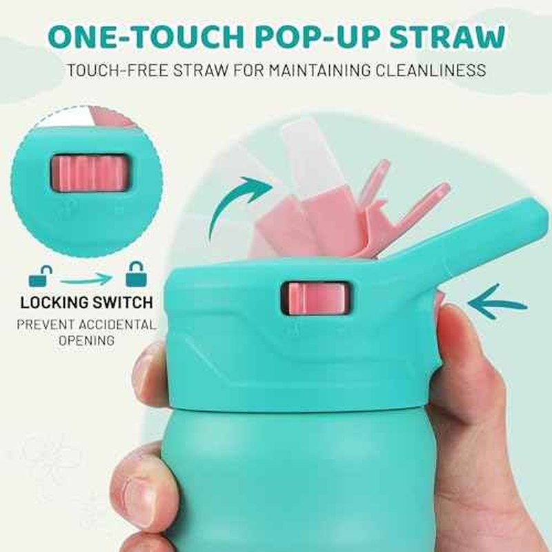 HAUSHOF Kids Water Bottle 2-Pack (12 oz) BPA-free with Straw and Stickers, Stainless Steel Vacuum Double Wall Insulated cup with Leak Proof for school, Gifts, Boys and Girls(Blue/Pink)