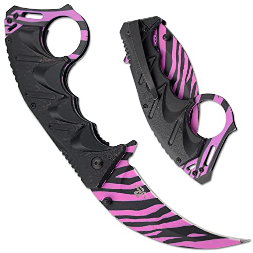 Snake Eye Tactical Everyday Carry Spring Assist Style Folding Pocket Knife EDC (Pink Zebra)