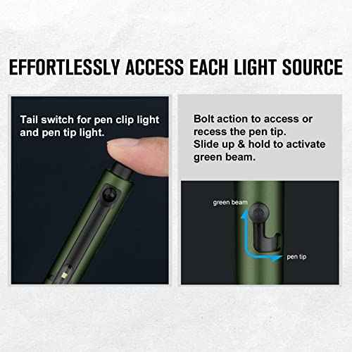 OLIGHT O'Pen Glow EDC Pen Light, 120 Lumens with Green Beam, Rechargeable LED Flashlight for Outdoor Uses, Writing, Adventure, Professional Business Gift(OD Green)
