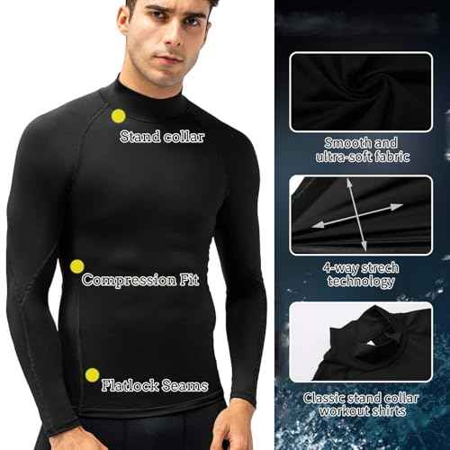 Men's Compression Shirts Long Sleeve Athletic Running Tops Football Turtle Neck Shirts Sport Baselayer Undershirt