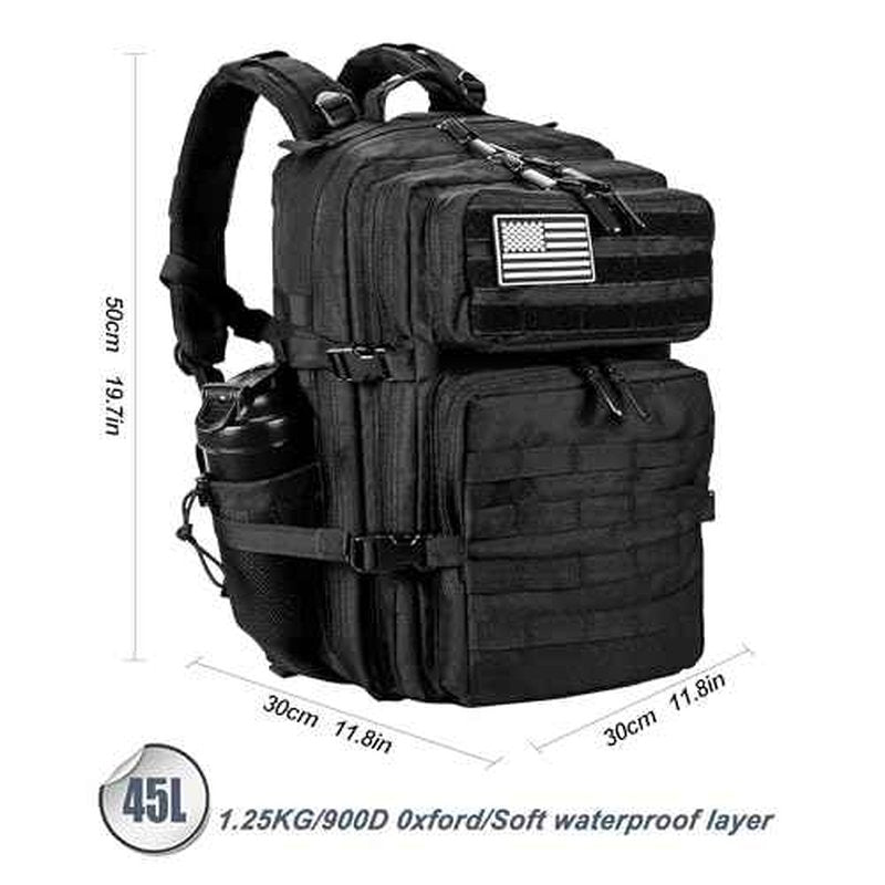 LHI Military Tactical Backpack for Men and Women 45L Army 3 Days Assault Pack Bag Large Rucksack with Molle System - Black