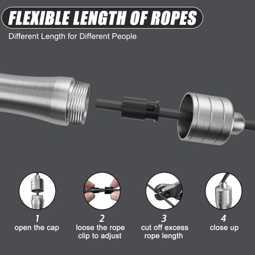 𝐒𝐩𝐞𝐞𝐝 𝐉𝐮𝐦𝐩 𝐑𝐨𝐩𝐞 𝐟𝐨𝐫 𝐅𝐢𝐭𝐧𝐞𝐬𝐬 - Skipping Rope for Women Men Exercise with Adjustable Length Jumping Rope and Alloy & Silicone Handles Suitable for Workout Boxing Home Gym