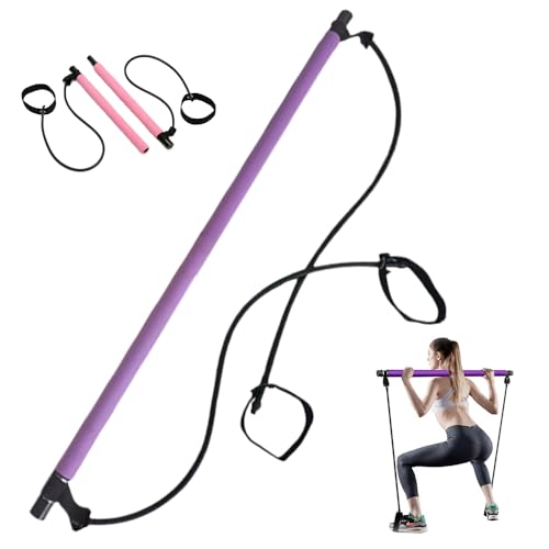 Pilates Sculpt Bar, Portable Pilates Stick Squat Training Bar Kit with Resistance Bands, Multifunctional Stretched Fusion Pilates Bar for Women Yoga Pull Rod Chest Fitness Workout (1, purple)