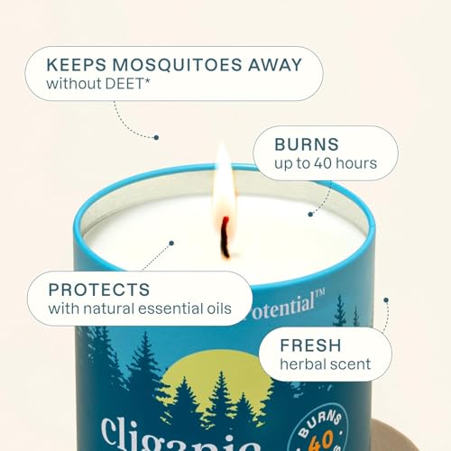 Cliganic Natural Mosquito Repellent Candle (Large 16oz) | Citronella, DEET Free, Essential Oil Infused for Outdoor, Camping | Burns 55 Hours