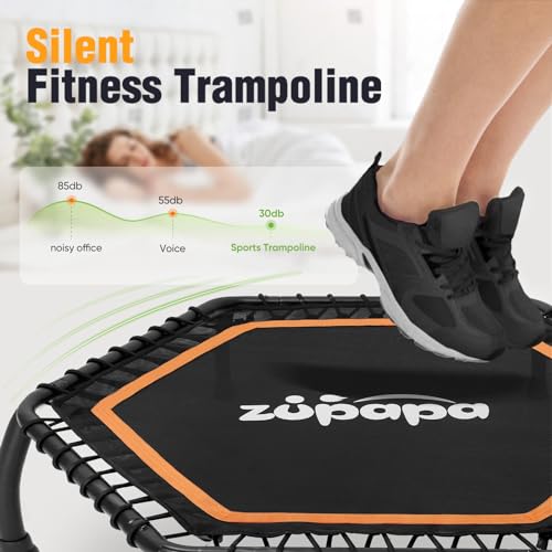 Zupapa Rebounder Trampoline for Adults with Adjustable bar Indoor Mini Small Fitness Workout Exercise Trampolines for Kids with Handle Silent Bungee Cords 40" 45" 300LBS Weight Capacity